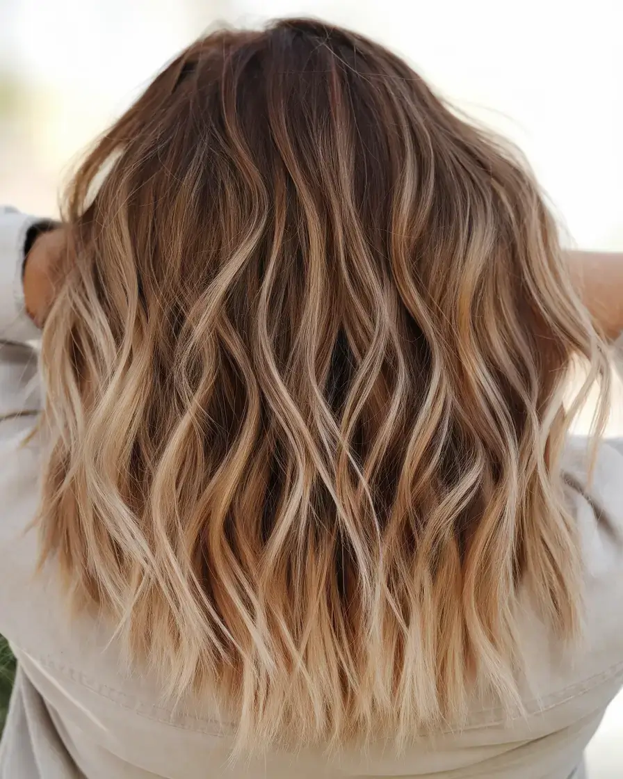 summer ombre hair color ideas 2025 Beachy Soft-Brunette Blend with Champagne Layers