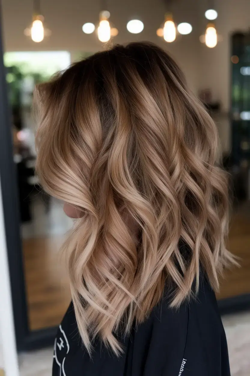 summer ombre hair color ideas 2025 Toffee Swirl Mid-Length Ombre