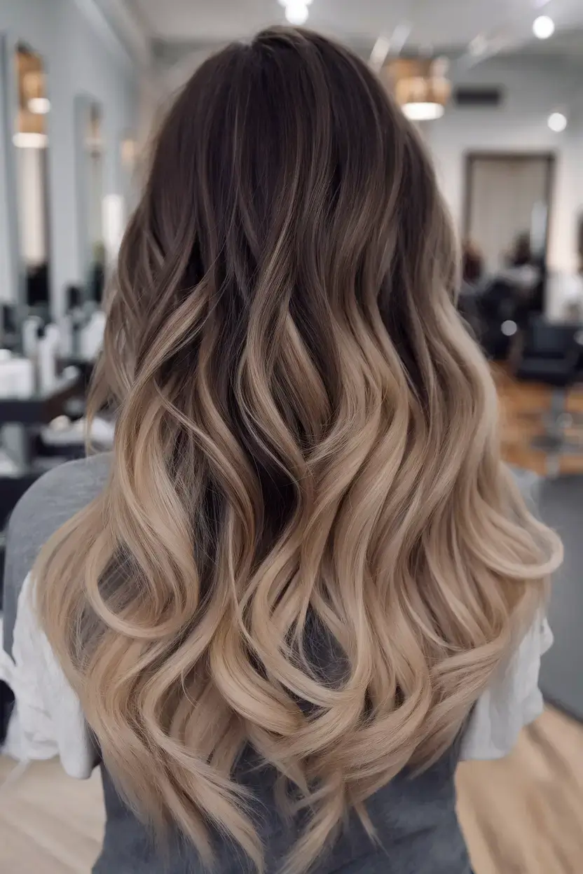 summer ombre hair color ideas 2025 Dimensional Mocha to Creamy Beige Curls