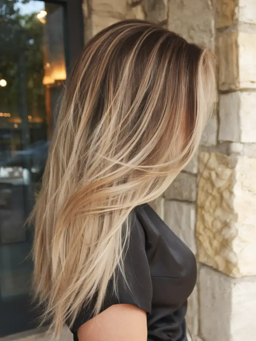 summer ombre hair color ideas 2025 Smoky Root Stretch into Silky Champagne Blonde