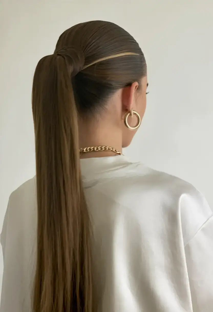 summer ponytail hairstyles 2025 Pin-Straight Precision Ponytail