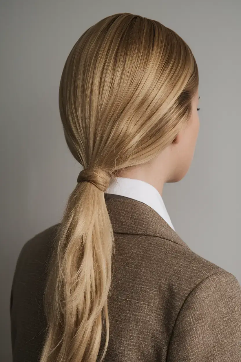 summer ponytail hairstyles 2025 Low-Knot Luxe Ponytail