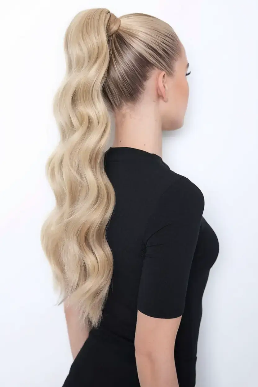 summer ponytail hairstyles 2025 Hollywood Wave High Pony