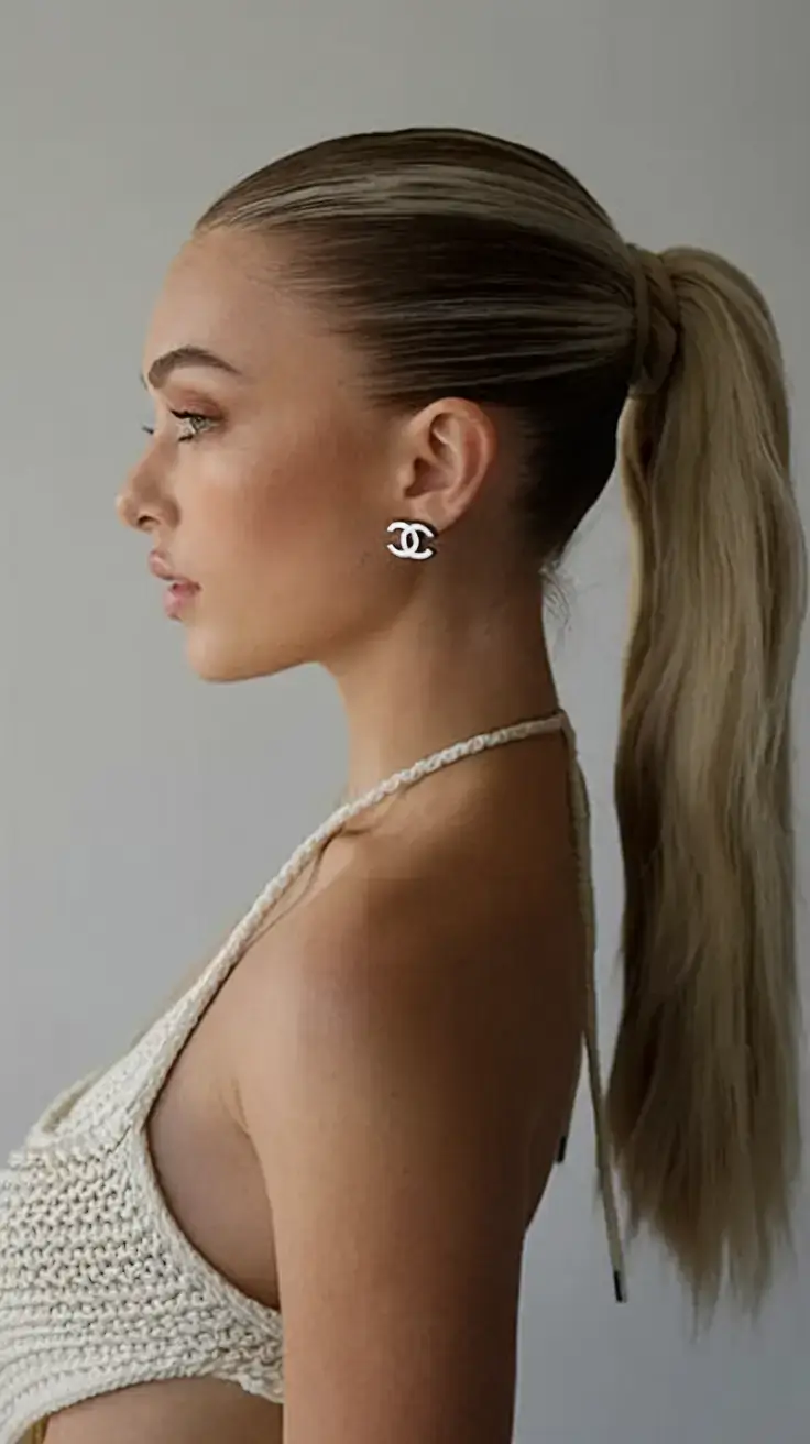 summer ponytail hairstyles 2025 Sleek Poolside Pony