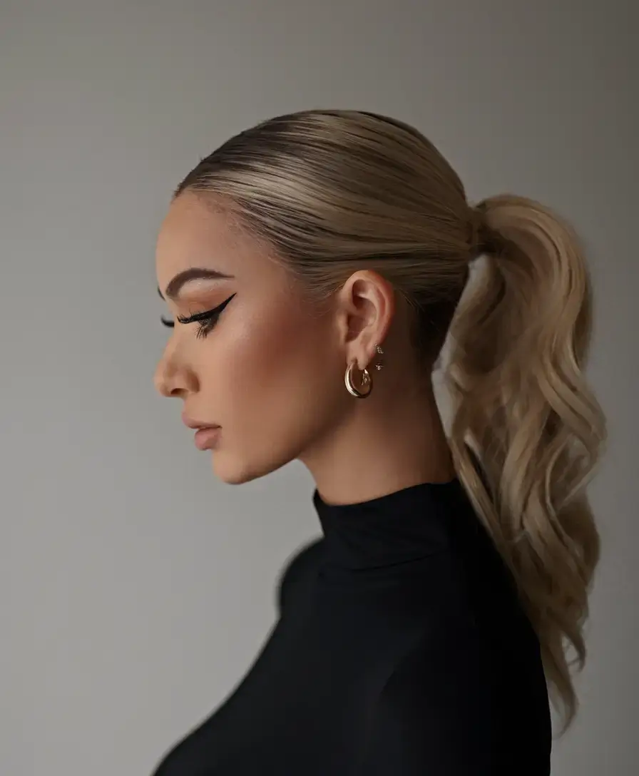summer ponytail hairstyles 2025 Cool Platinum with Soft Tail Flow