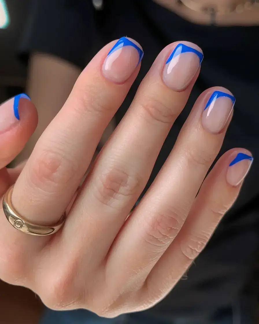 summer short nail ideas 2025 Cobalt Micro-French Tips