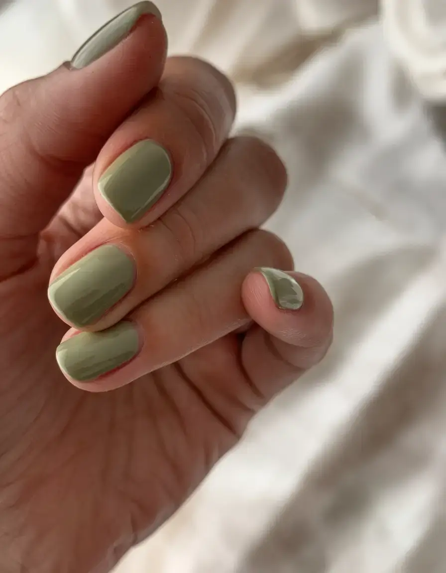 summer short nail ideas 2025 Mossy Matcha Minimalism