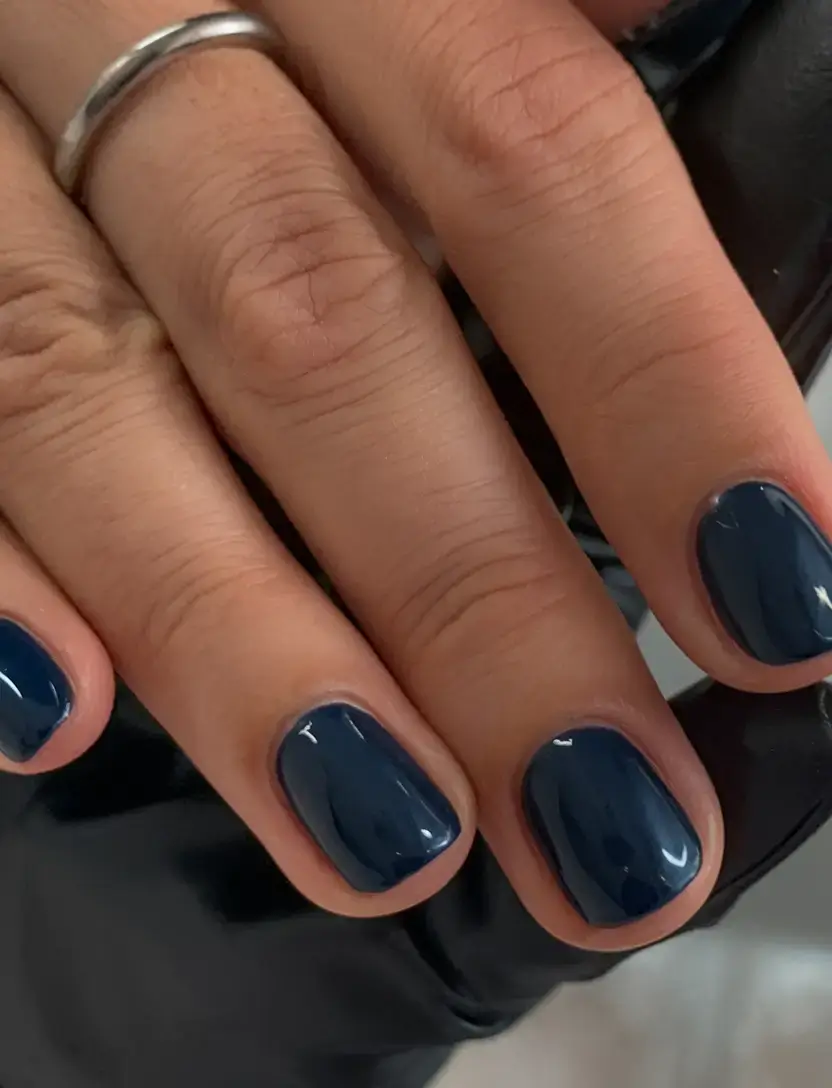 summer short nail ideas 2025 Stormy Navy Gloss