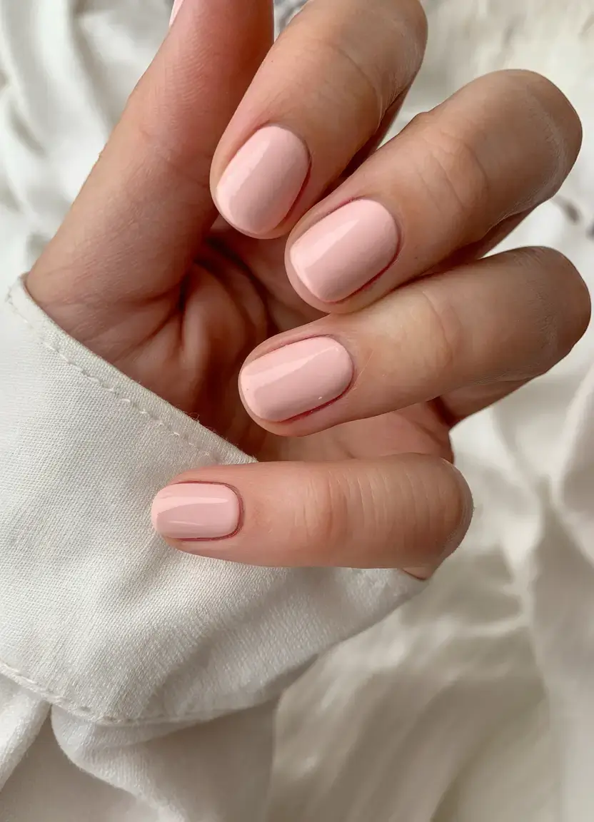 summer short nail ideas 2025 Glossy Pale Pink Minimalism