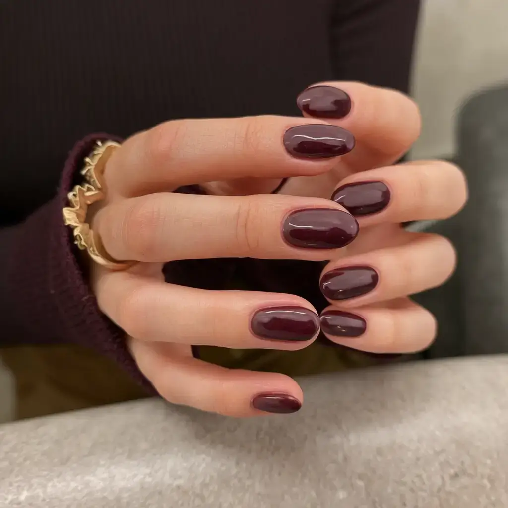 summer short nail ideas 2025 Dark Cherry Rounds