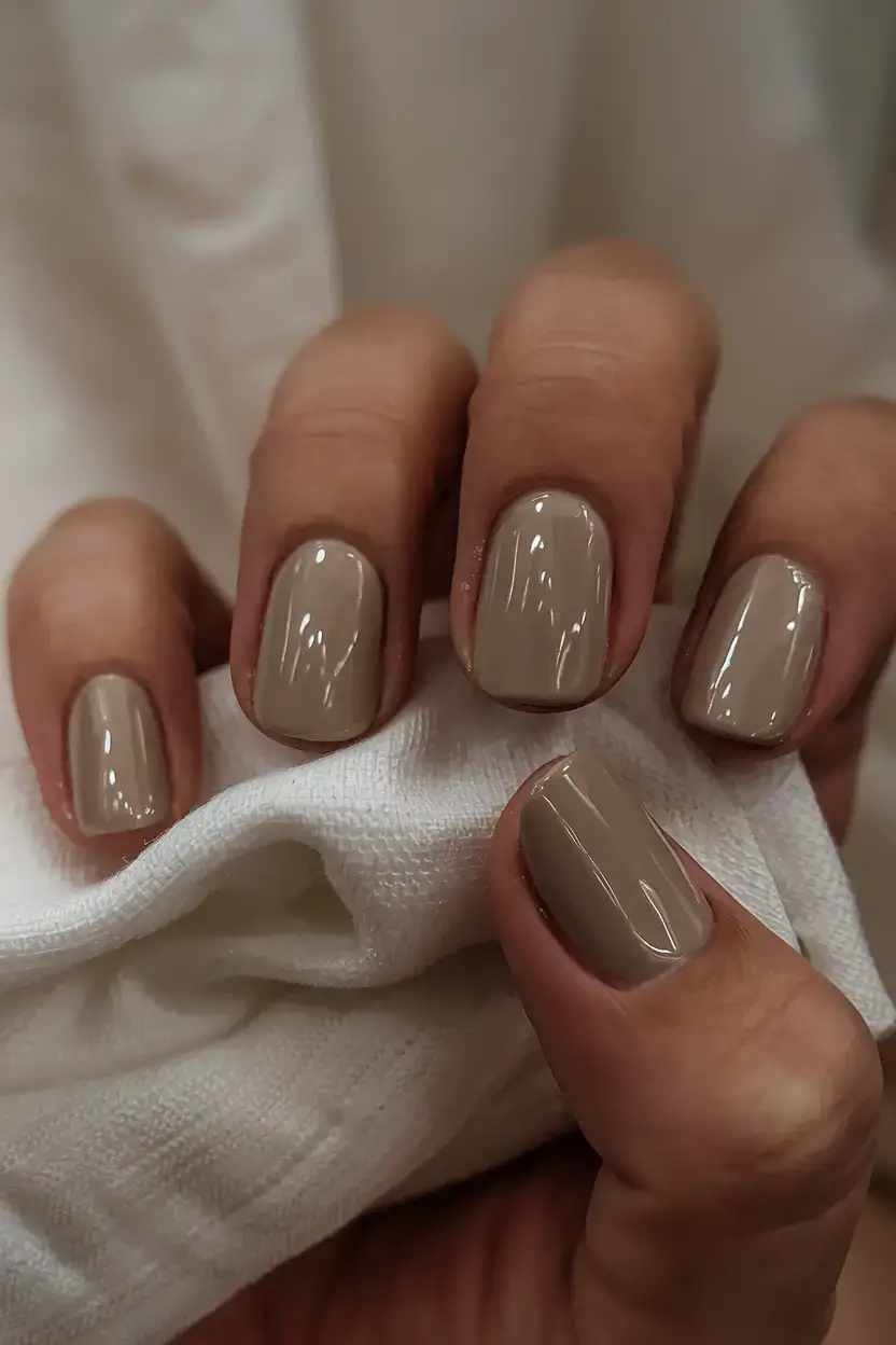 summer short nail ideas 2025 Neutral Cocoa Gloss