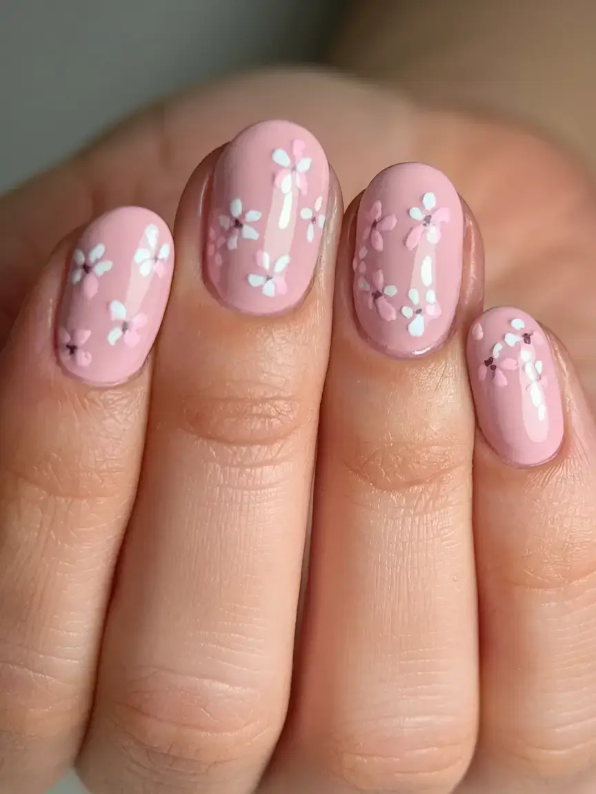 summer short nail ideas 2025 Pastel Petals on Baby Pink