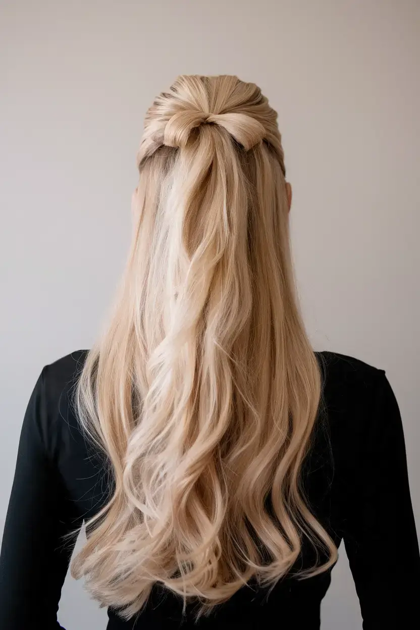 summer simple hairstyle 2025 Bow-Inspired Half-Up Blonde Glam