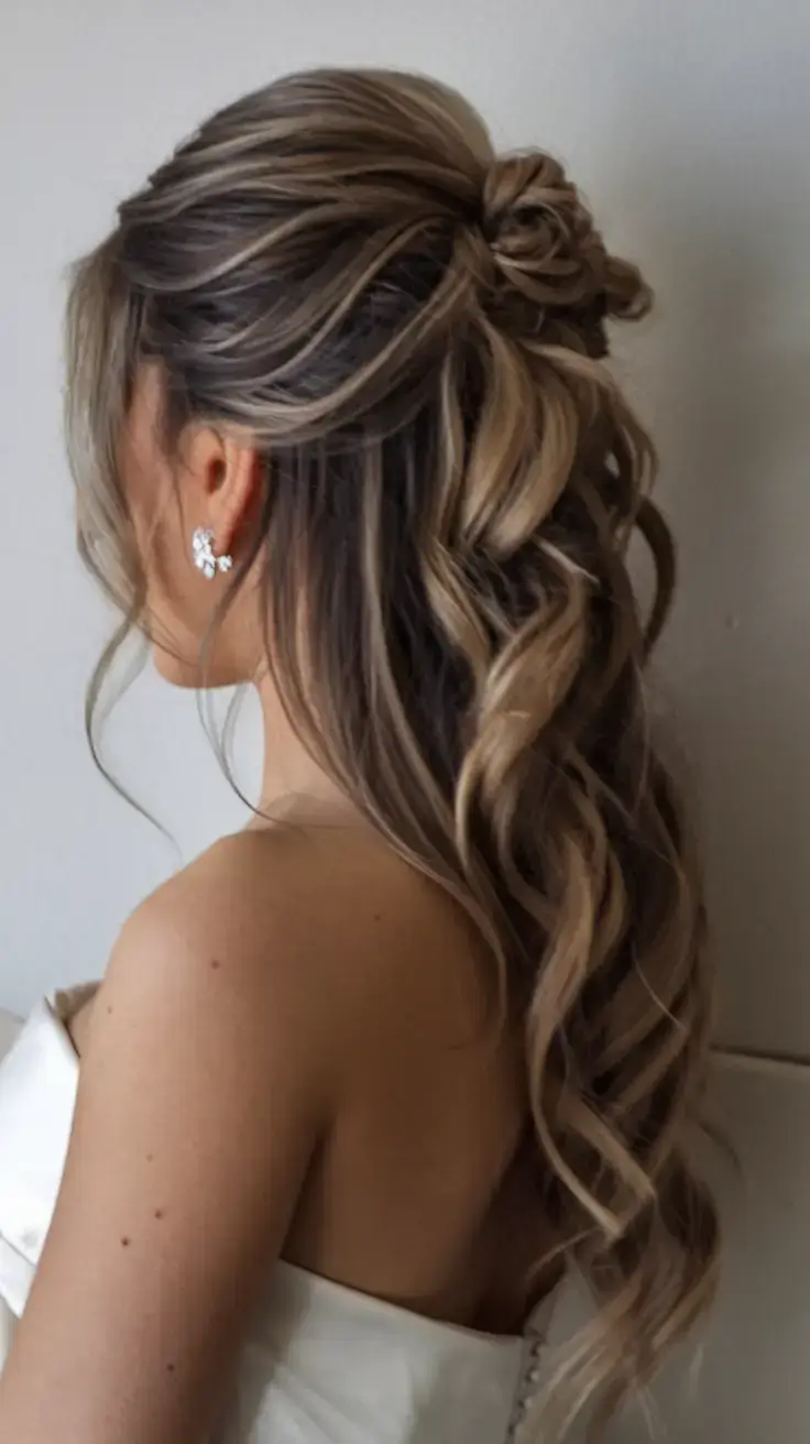 summer simple hairstyle 2025 Rose-Like Half-Up Curl Cascade