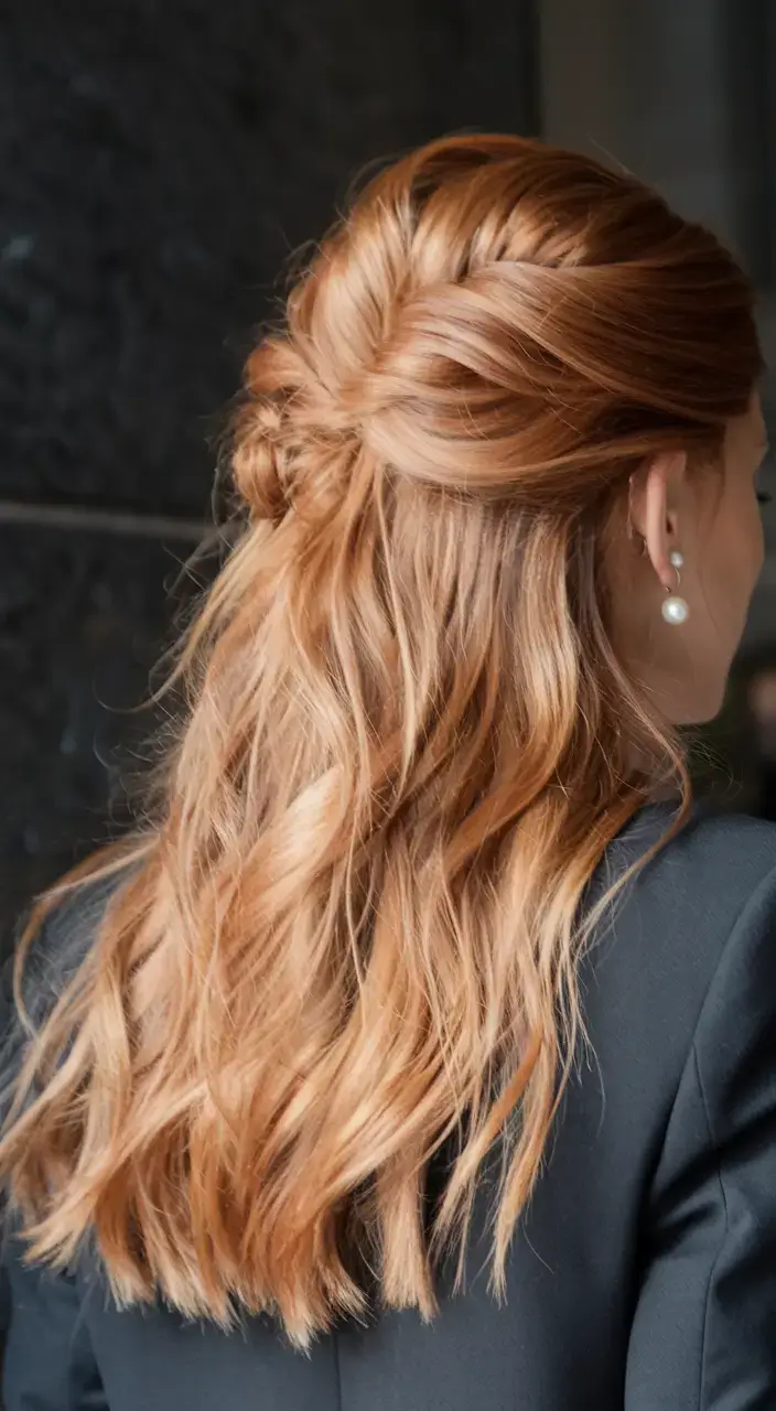 summer simple hairstyle 2025 Twisted Copper Half-Up Flow