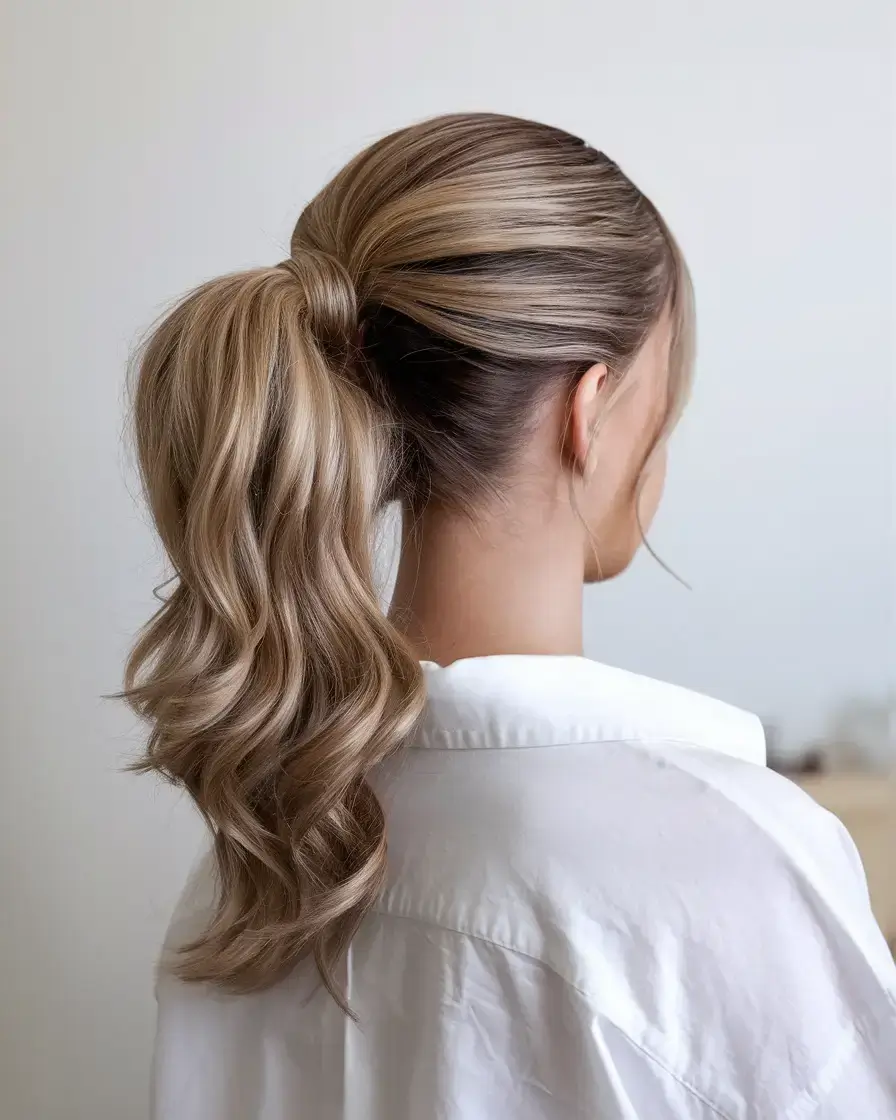 summer simple hairstyle 2025 Structured Ponytail with Soft Curls
