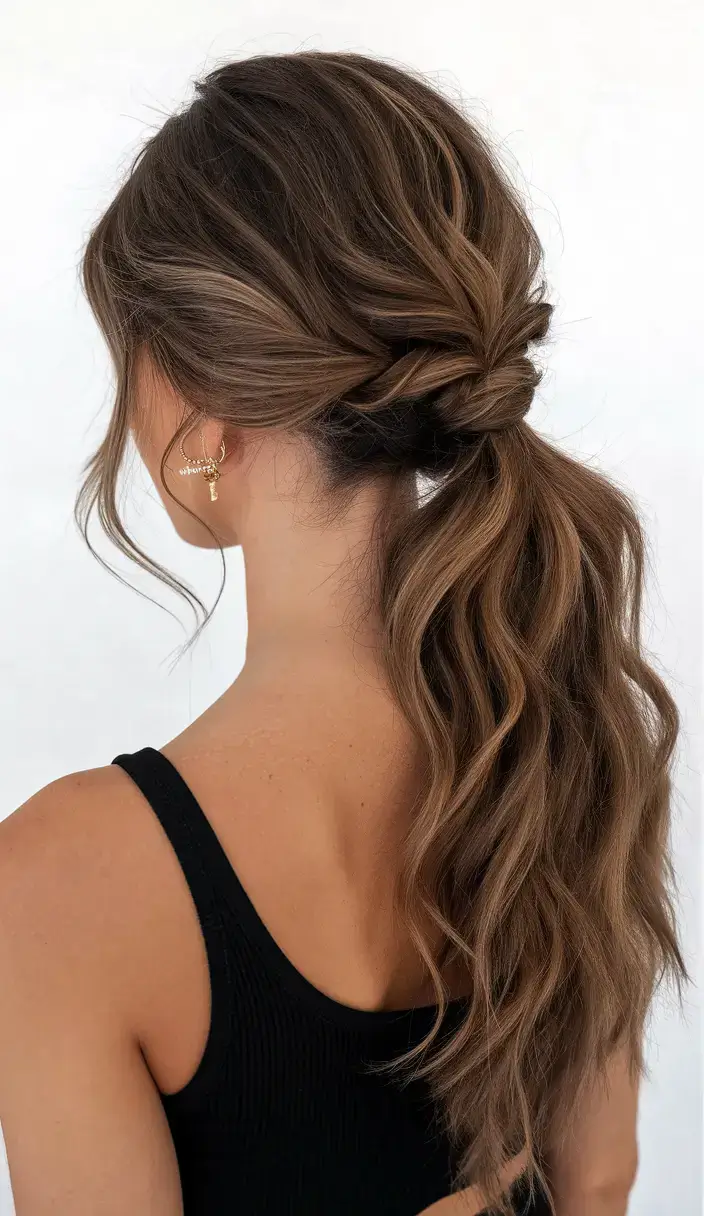 summer simple hairstyle 2025 Romantic Twist Pony with Face-Framing Layers