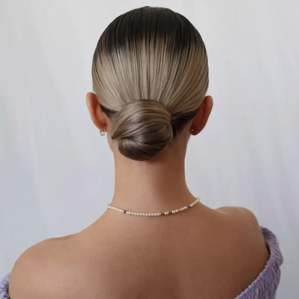 summer simple hairstyle 2025 Polished Ballet Bun with Ombre Shine