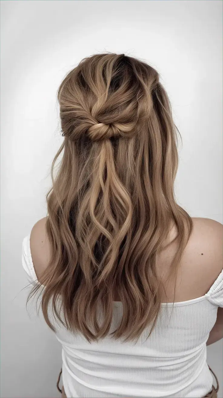 summer simple hairstyle 2025 Knotted Half-Up Casual Twist