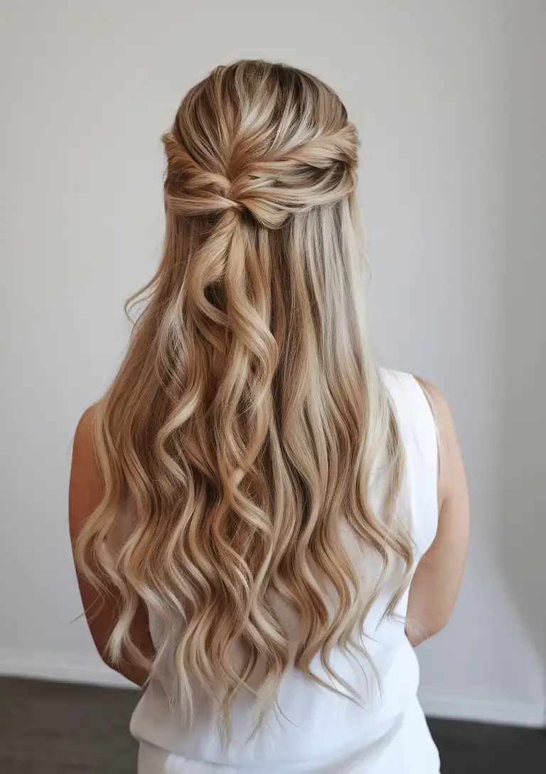 summer simple hairstyle 2025 Twisted Crown with Buttery Blonde Shine