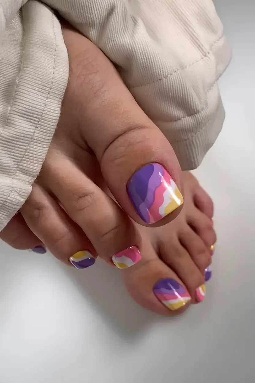 summer toe nails ideas 2025 Retro Color Melt with Lavender Waves