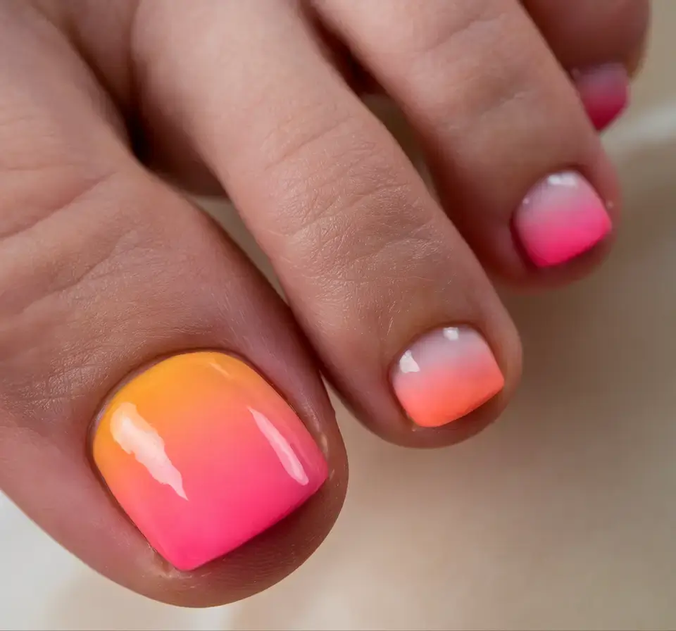 summer toe nails ideas 2025 Tropical Sunset Fade