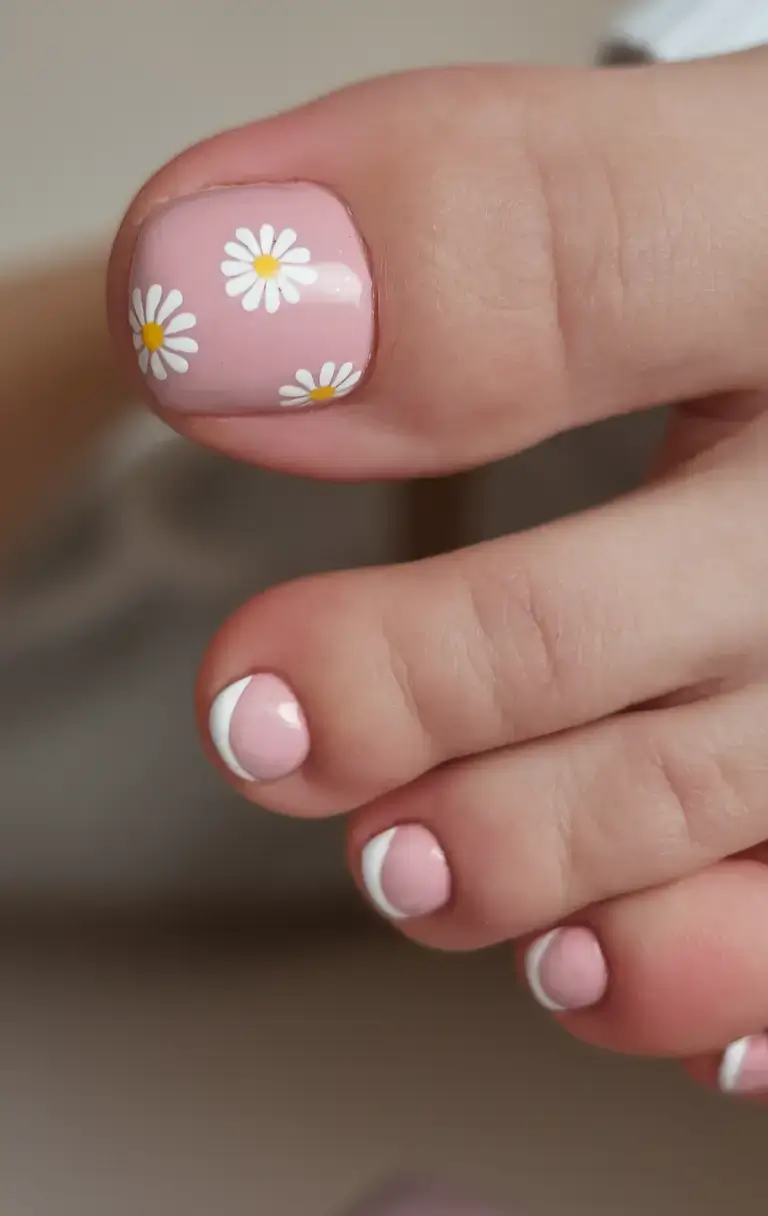 summer toe nails ideas 2025 Strawberry Milk and Daisies