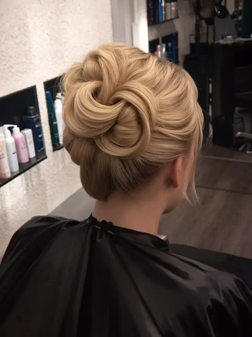 summer updo hairstyles 2025 Flawless Golden Rosette Bun