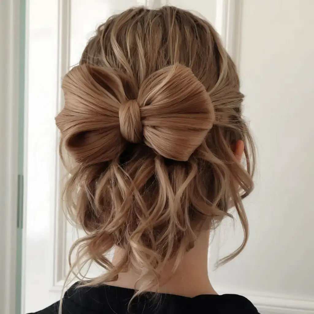 summer updo hairstyles 2025 Textured Half-Up Bow Bun
