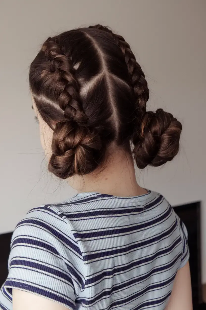 summer updo hairstyles 2025 Playful Braided Space Buns