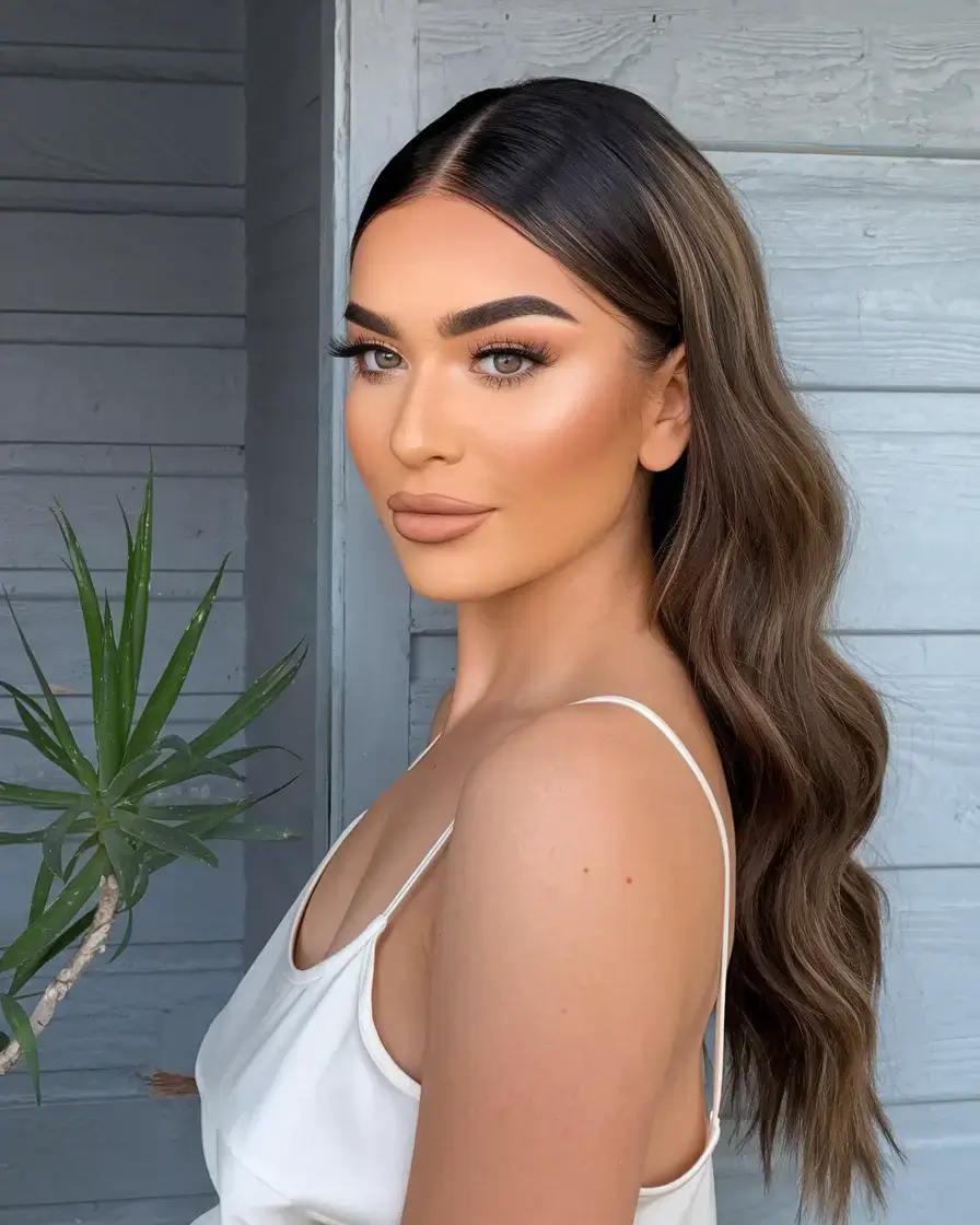 summer wedding hairstyles ideas 2025 Glossy Side-Part Waves for Sleek Glam