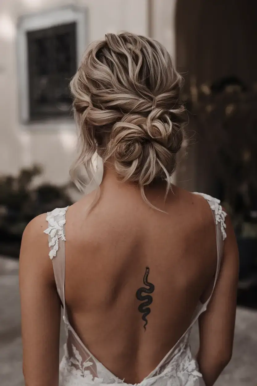 summer wedding hairstyles ideas 2025 Textured Bun with Soft Edge Pieces