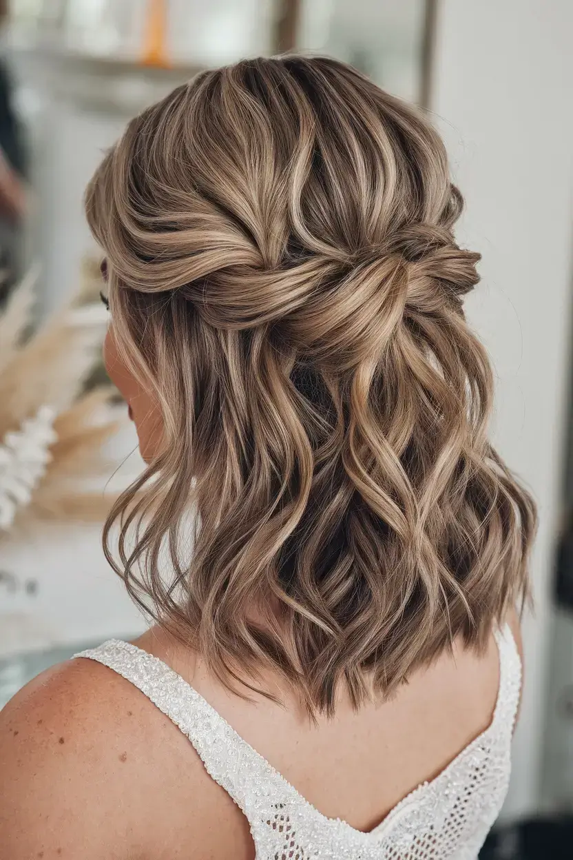 summer wedding hairstyles ideas 2025 Textured Twist on Short-to-Medium Waves