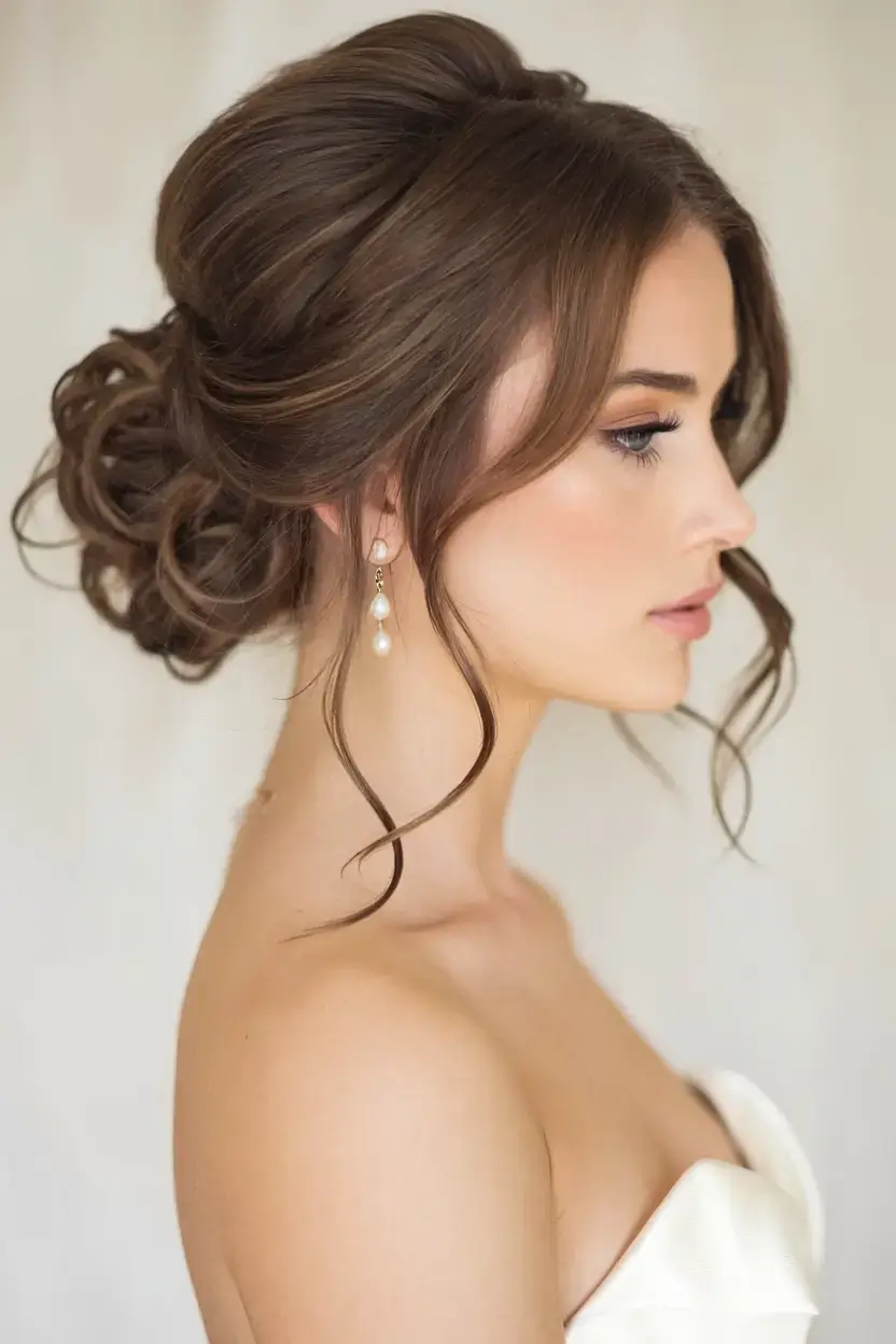 summer wedding hairstyles ideas 2025 Textured Side-Swept Chignon