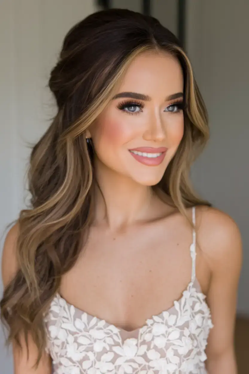 summer wedding hairstyles ideas 2025 Classic Glam With Middle-Part Waves