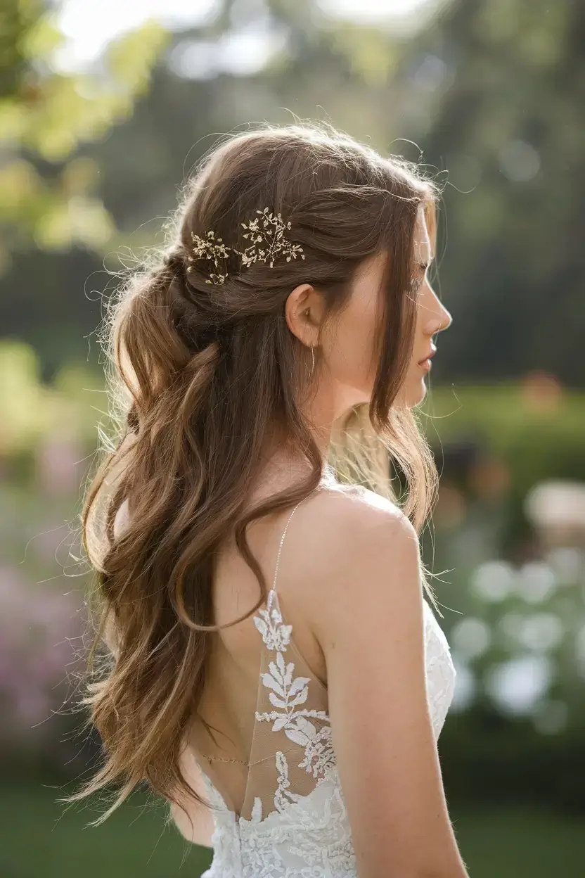 summer wedding hairstyles ideas 2025 Bohemian Loose Curls with Wildflower Details