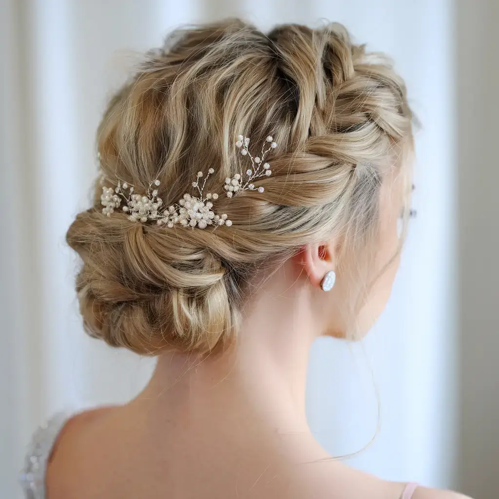 summer wedding hairstyles ideas 2025 Classic Braided Crown with Pearl Accent