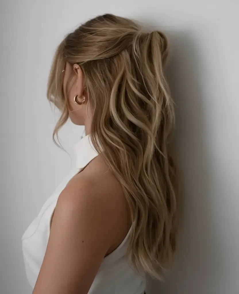 summer wedding hairstyles ideas 2025 Loose Bridal Ponytail with Beachy Texture