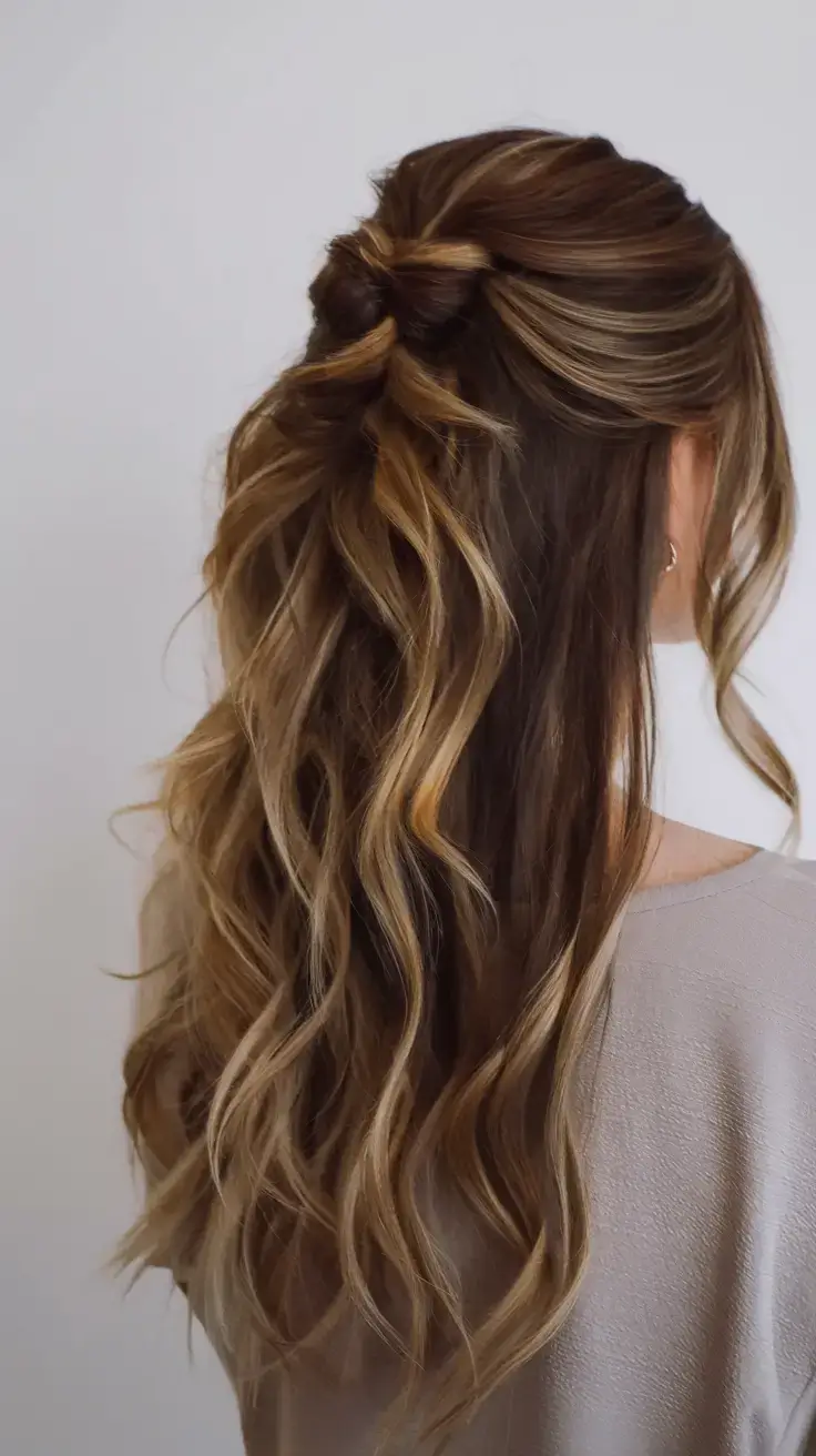 summer wedding hairstyles ideas 2025 Bronde Ribbon Twist with Rooty Dimension
