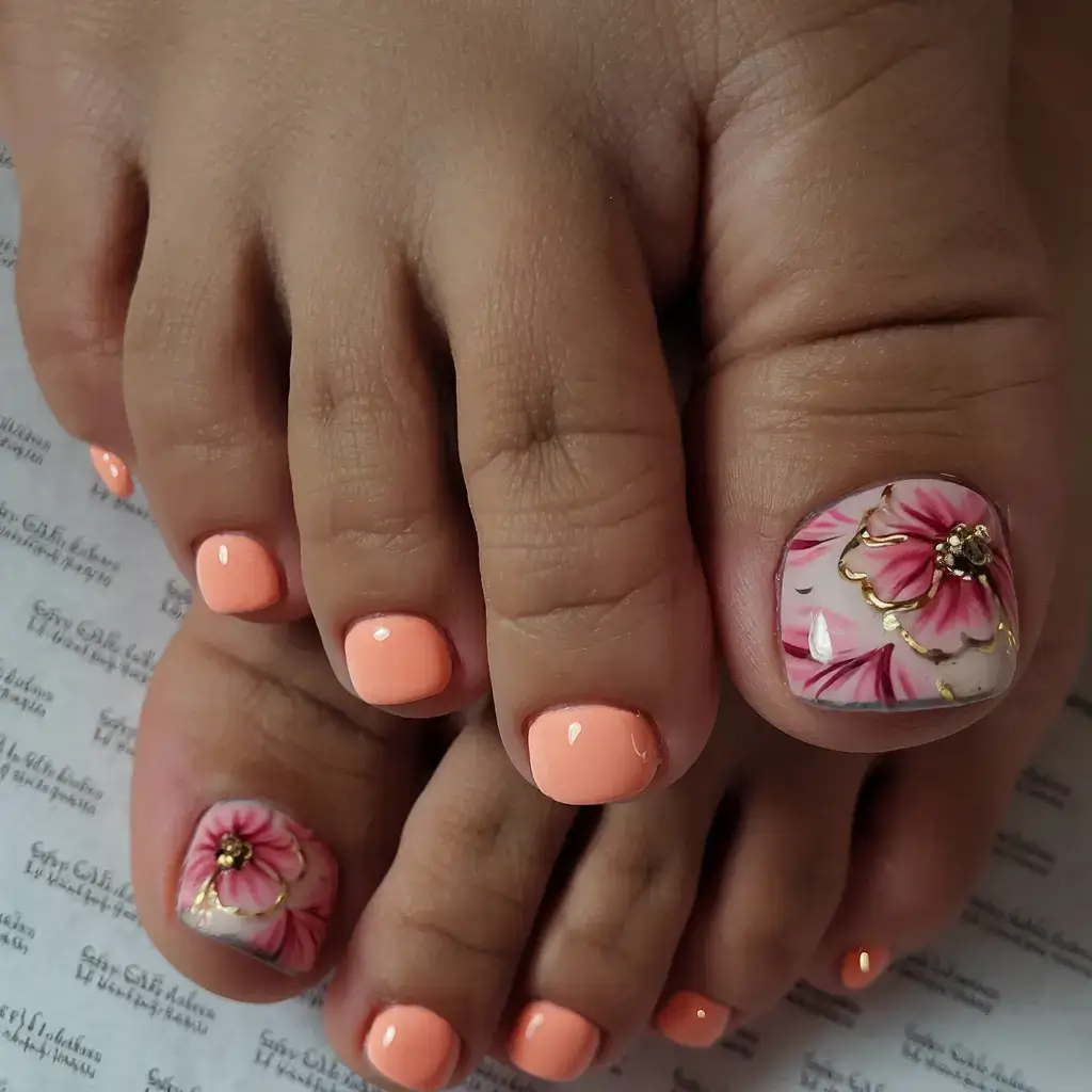 toe nail designs for summer 2025 Golden Petal Peach