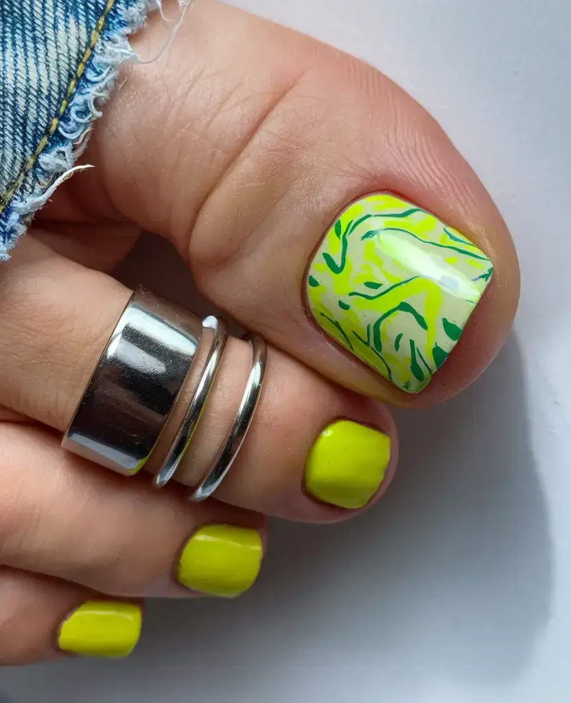 toe nail designs for summer 2025 Neon Jungle Swirl