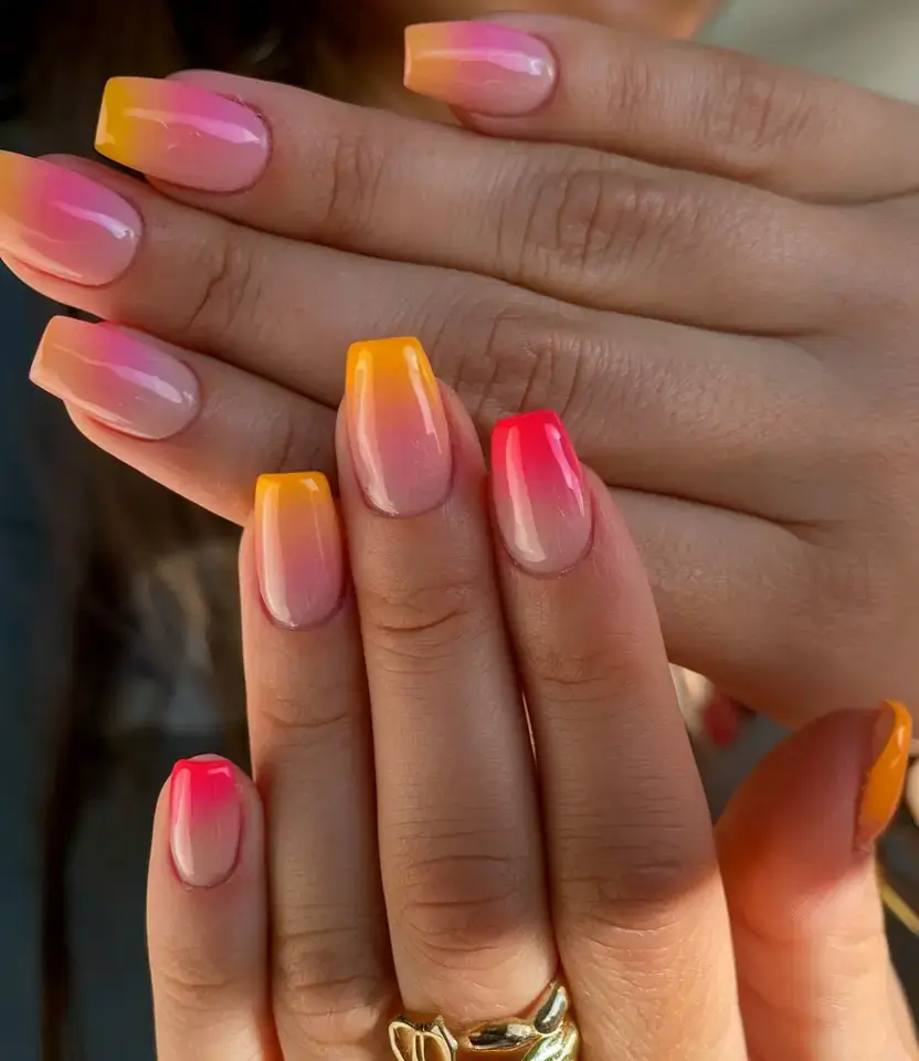 vacation nails ideas 2025 Tropical Sunset Ombré