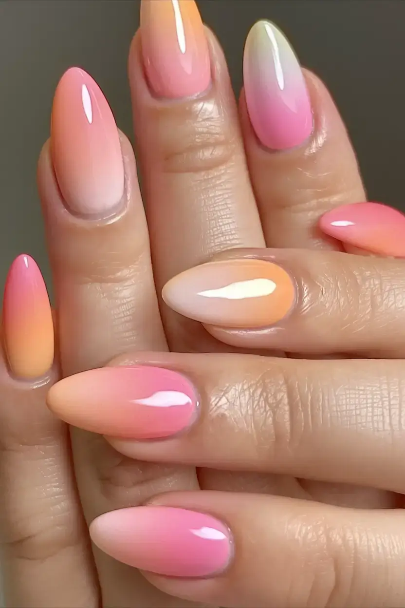vacation nails ideas 2025 Peachy Sunrise Melt