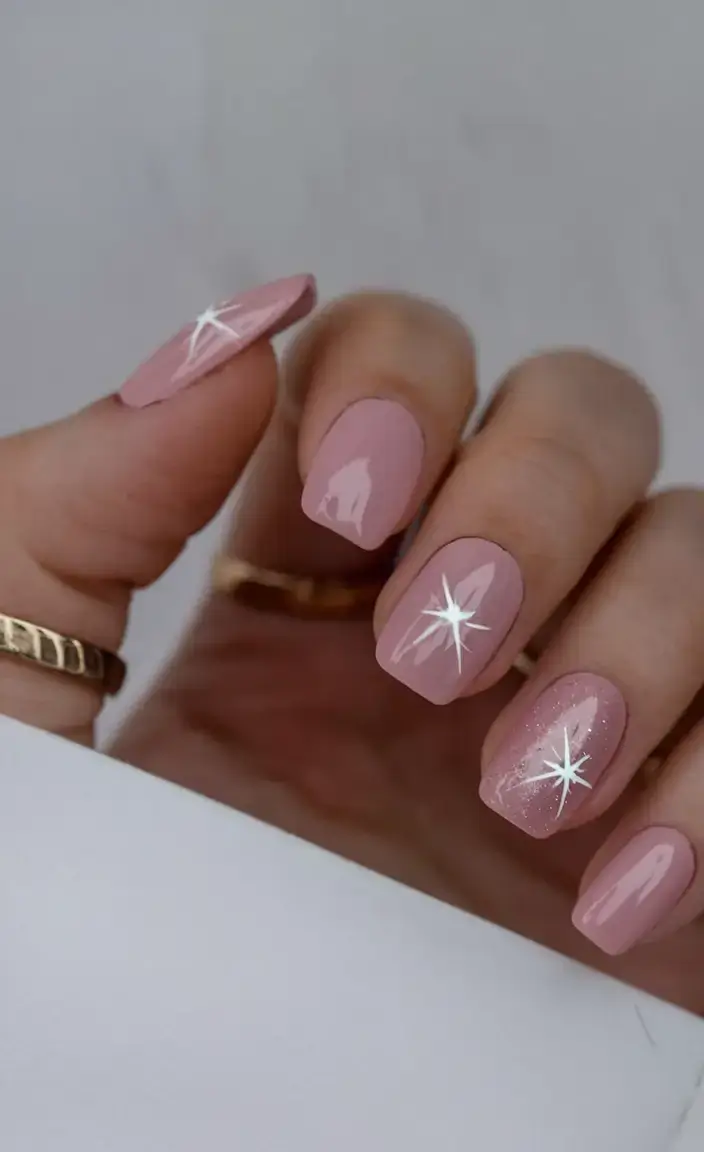 vacation nails ideas 2025 Starshine over Blush