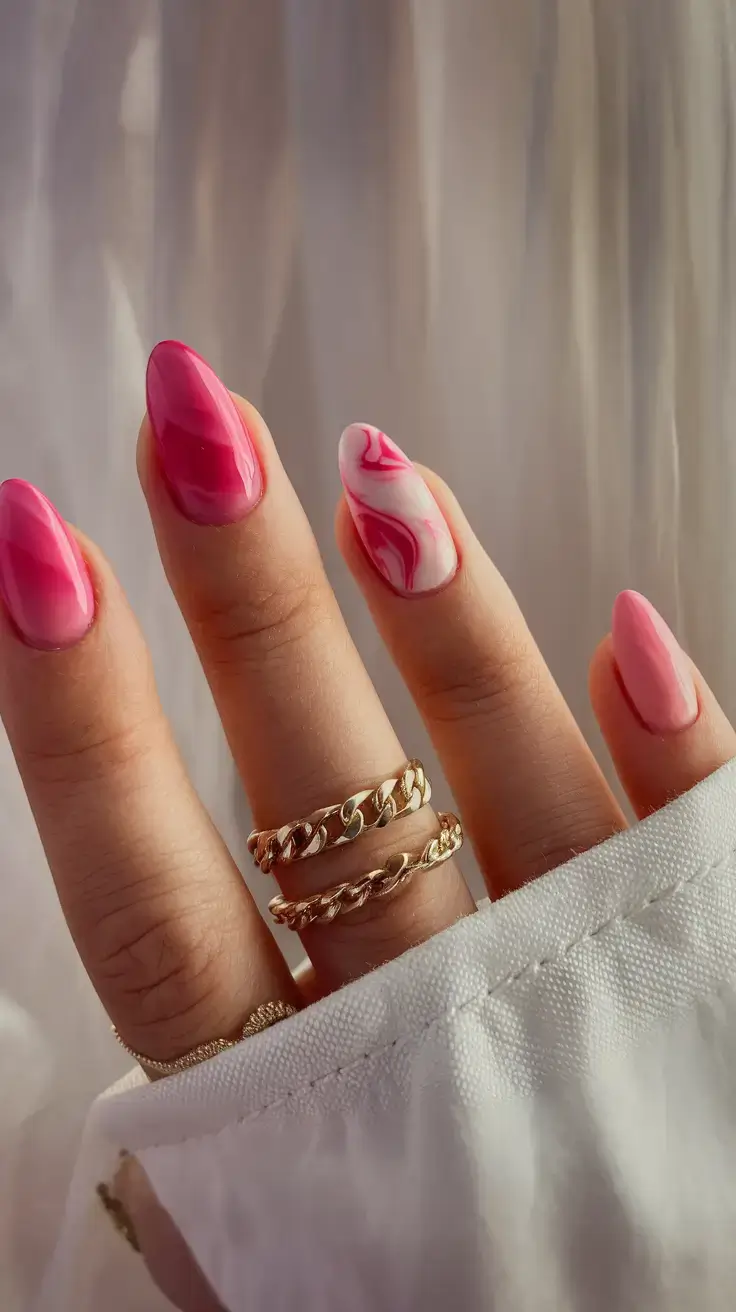 vacation nails ideas 2025 Glossy Watermelon Marble