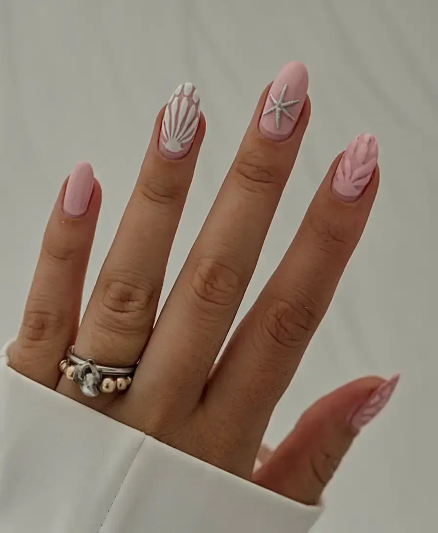 vacation nails ideas 2025 Coastal 3D Shell Art