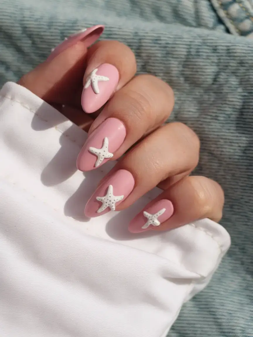 vacation nails ideas 2025 Pink Starfish Parade