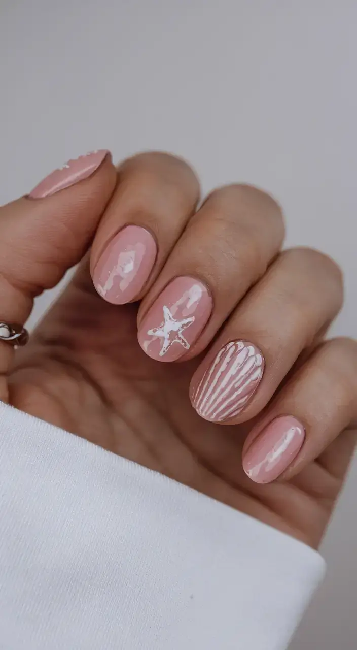vacation nails ideas 2025 Subtle Shell & Star Accents