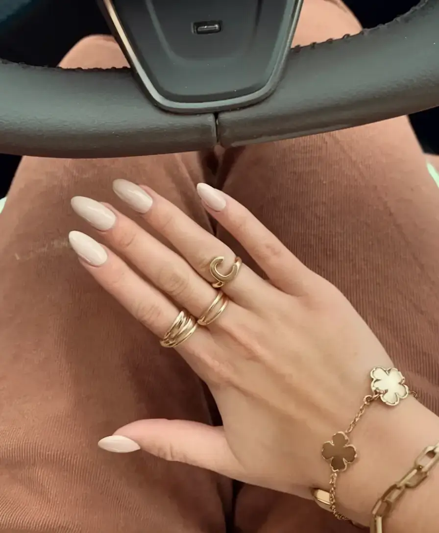 vacation nails ideas 2025 Soft Beige for the Low-Key Luxe Girl