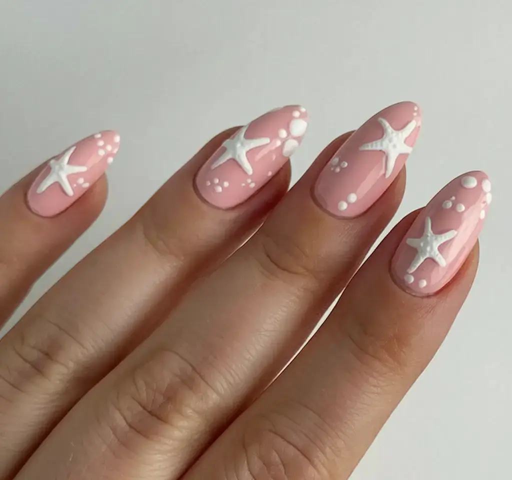 vacation nails ideas 2025 Raised Starfish in Soft Shell Pink